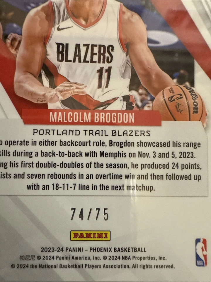 2023-24 Phoenix MALCOLM BROGDON Lava parallel 74/75 #40 Portland PSA 10 / POP 1 - Image 3 of 4