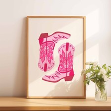 A4 Pink Cowboy Boots Artwork Wall Art Print