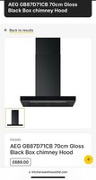 AEG GB87D71CB Built In 70cm 5 Speeds Chimney Cooker Hood Black Gloss A+ Rated