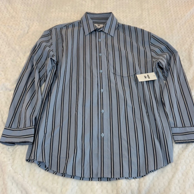 Mode of One Relaxed-Fit Yarn-Dye Stripe Shirt Men's- Medium  Indigo Long Sleeve