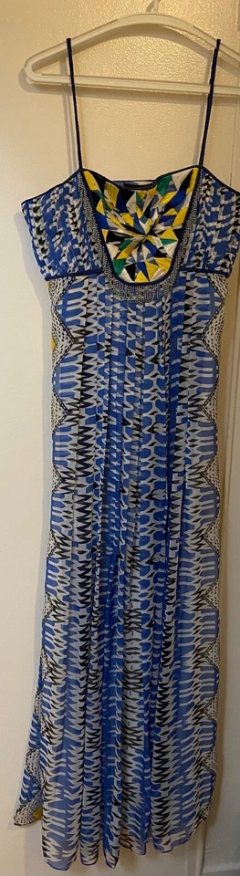 Maxi Vestido Anthropologie Ranna Gill Sunburst Azteca Cuentas Gasa Talla Grande Foto 2 de 4