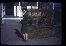 35mm Slide 1940s Red Border Kodachrome Pretty Woman at 71 Perrine Street