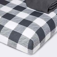 2x Fitted Jersey Crib Sheet Cloud Island Solid Gray and Grey  White Plaid New
