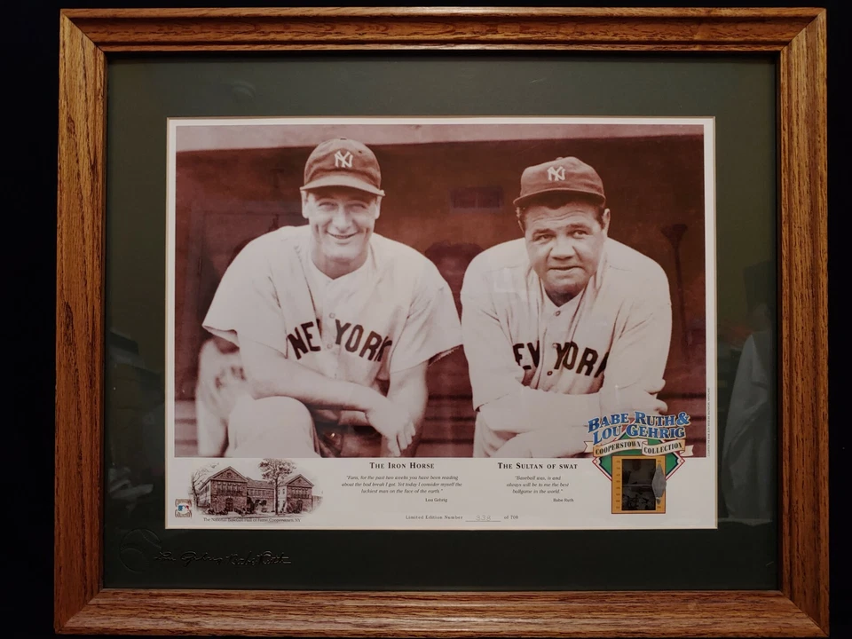 Colección Cooperstown Babe Ruth & Lou Gehrig Litografía Película Iluminada Celular Enmarcada Foto 3 de 4