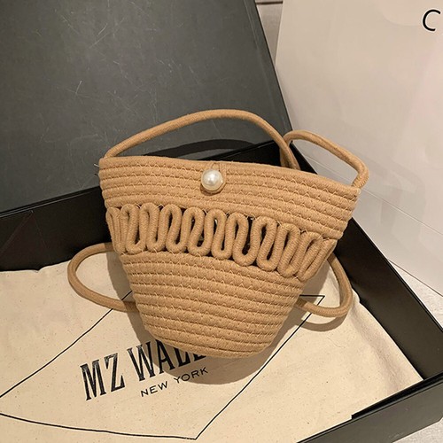 Women Shoulder Bag Pearl Straw Beach Clutch Cotton Thread Woven Crossbody Purses - Picture 6 of 21