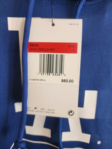Men’s Large Nike DRI-fit Los Angeles Dodgers Baseball Shirt MLB HOODED *NEW* - Picture 2 of 3