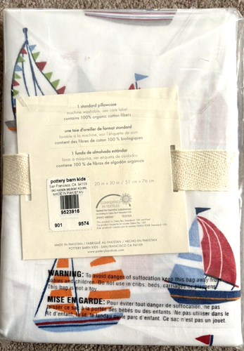 Funda de almohada estándar Pottery Barn Kids orgánica HUDSON VELERO NUEVO - Imagen 2 de 2