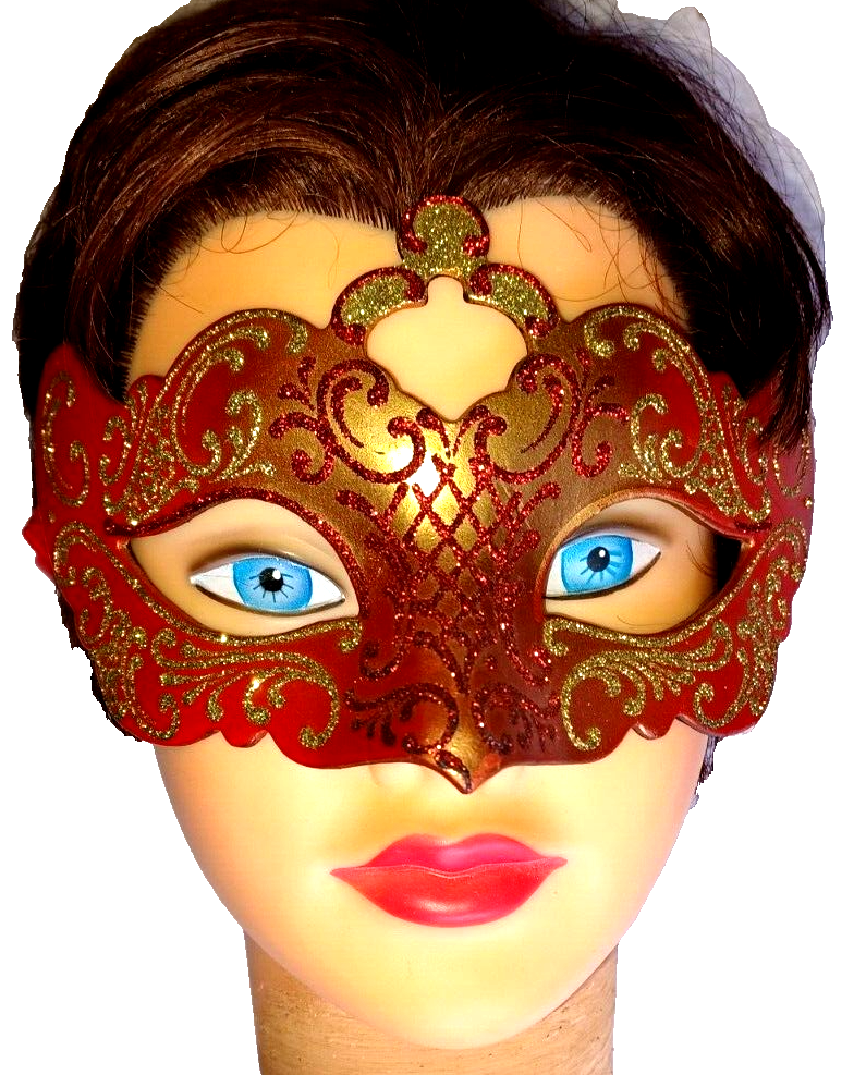 Hand made in Venice Italy Masquerade Mask Red / Gold Glitter