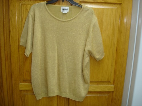 WOMENS LESLIE FAY SHINY METALIC PULLOVER BLOUSE/SWEATER IX GOLD