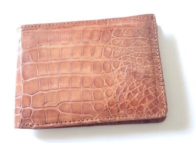 Unisex Small Brown Crocodile Faux Leather Skin Foldable Wallet Men Purse As Pic