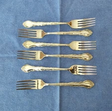 Vintage Korea Silverplate Dinner Forks Flatware Set of 6 Rose Pattern Silverware