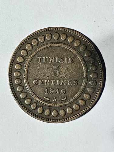 1916 A 🇹🇳 TUNISIA MUHAMMAD V  5 CENTIMES PARIS MINT NICE 107 YEAR OLD WLD COIN - Picture 1 of 2