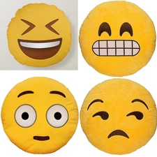 Emoji Pillow Round Cushion Soft Emoticon Stuffed Plush 11"-13" Yellow or Orange