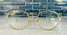 Vintage Gold Oversized Round Metal Lens Eyeglasses Italy Designer Hipster 52/22