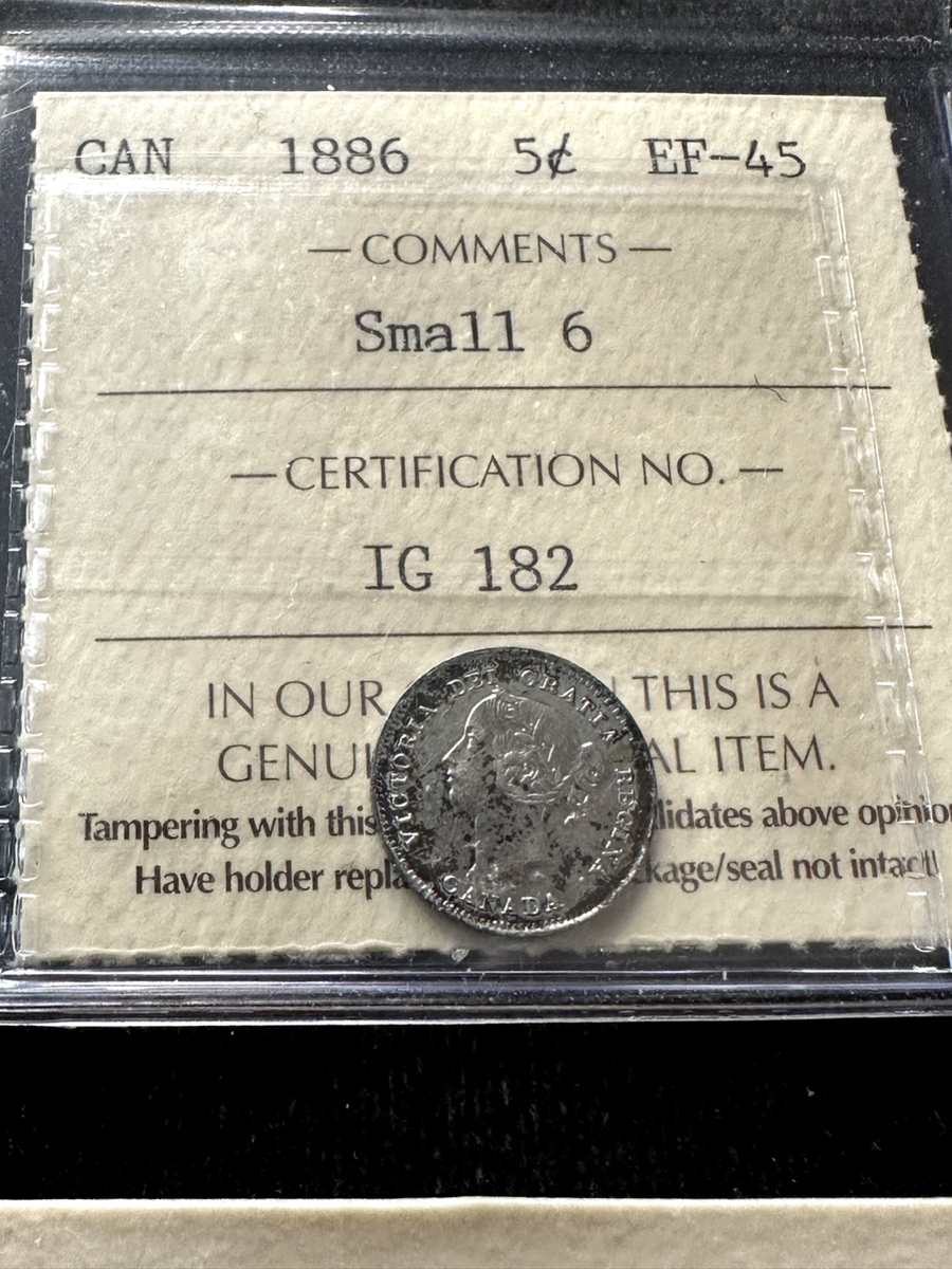 1886 Small 6, ICCS Graded Canadian, ¢5 Cent, **EF-45** #IG 182 | eBay