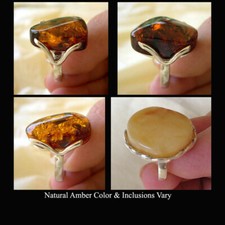 BALTIC HONEY or BUTTERSCOTCH AMBER STERLING SILVER HANDMADE MODERN RING