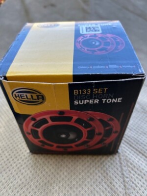 RED HELLA SUPER TONE B133 DISC HORN SET (PAIR) 12V 118 DB (LOUD)