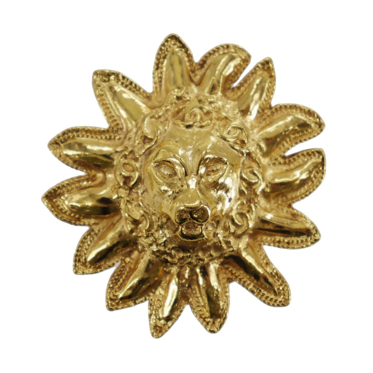 CHANEL Lion Motif Used Pin Brooch Gold Plated 1153 France