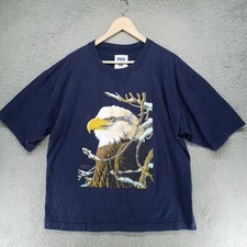 Russell Pro Cotton Vtg 90s Y2K Distressed Bald Eagle Print Mens M