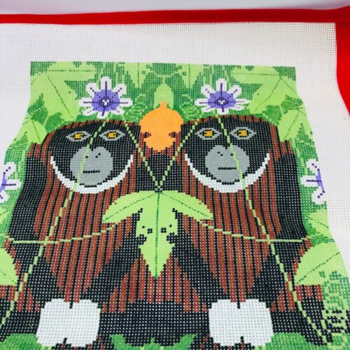 Hand Painted Needlepoint Pattern Heart Monkeys In Love Twisted Tail Tropical Fun - Picture 2 of 8