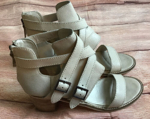 Kelsi Dagger Brooklyn Grant Distressed Leather Block Heel Sandal Sz 9.5 Shell