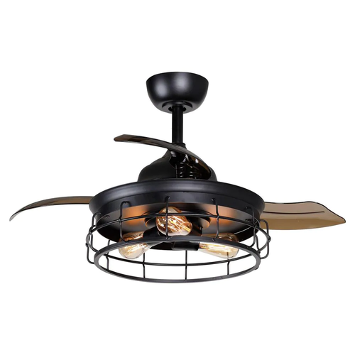 Black Retractable Ceiling Fan Light Kit 