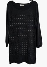 Calvin Klein Womens Sz M Wool Dark Gray Sweater Dress with Square Crystals LS