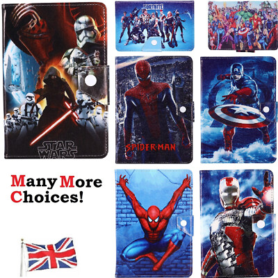 Hülle für Amazon Fire 7 2015 2017 2019 2022 ~ Spider Man & Avengers 7'' Zoll Cover