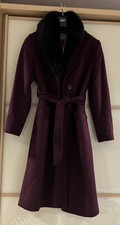 Jaeger Removable Faux Fur Collar Wrap Coat, Burgundy Size 12 Rrp £399