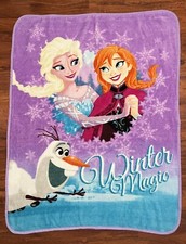 Disney Frozen Winter Magic Anna Elsa Olaf Fleece Plush Throw Blanket 40x50