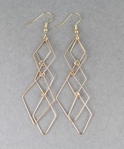 Gold chandelier earrings dangle pendant wiggly flowy 3.5" long Very Liteweight - Picture 8 of 9