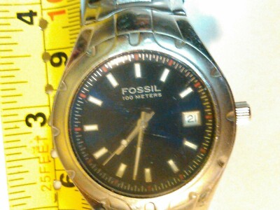 Fossil Blue Mens Classic Watch Model AM-3883 All Stainless Steel 