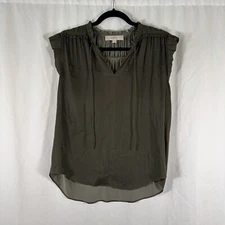 Loft Blouse Women's Small Green Sleeveless Tassels Vneck Lightweight Top