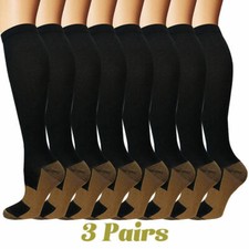 3 Pair Compression Socks Copper Knee High Energy Support Recover Socks S-2XL