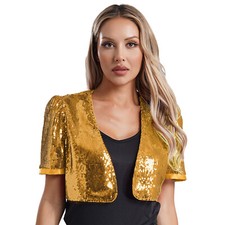 Women Sequin Shrug Short Sleeve Open Front Cropped Bolero Jacket Coat Cardigan