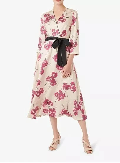 Hobbs Nina Kimono Dress UK 14 Orchid Cerise RRP £229 japanese belt floaty BNWT 