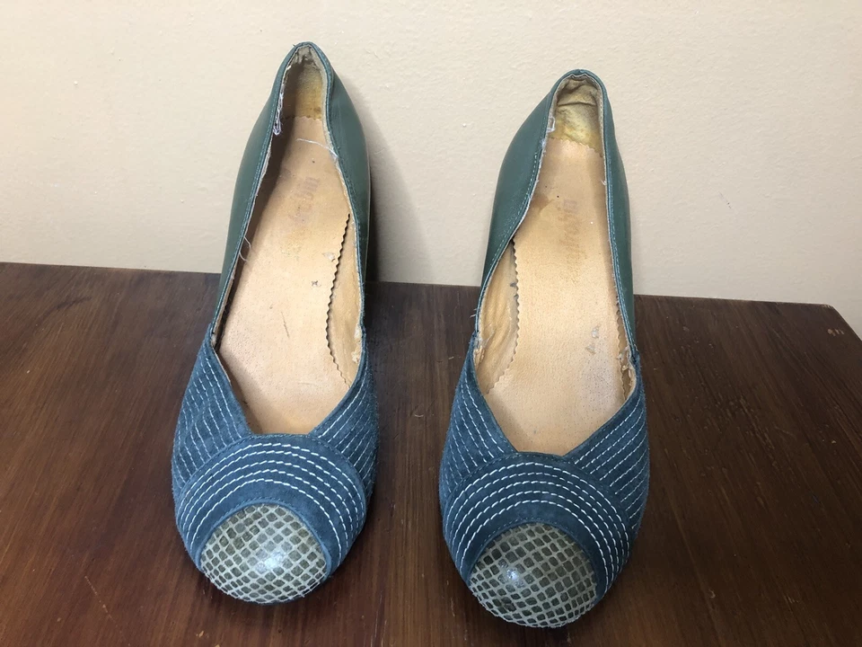 Farlyrobin Women's Size 7 Pumps Leather Suede  Round Toe Printed green Cone Heel - Image 3 of 4