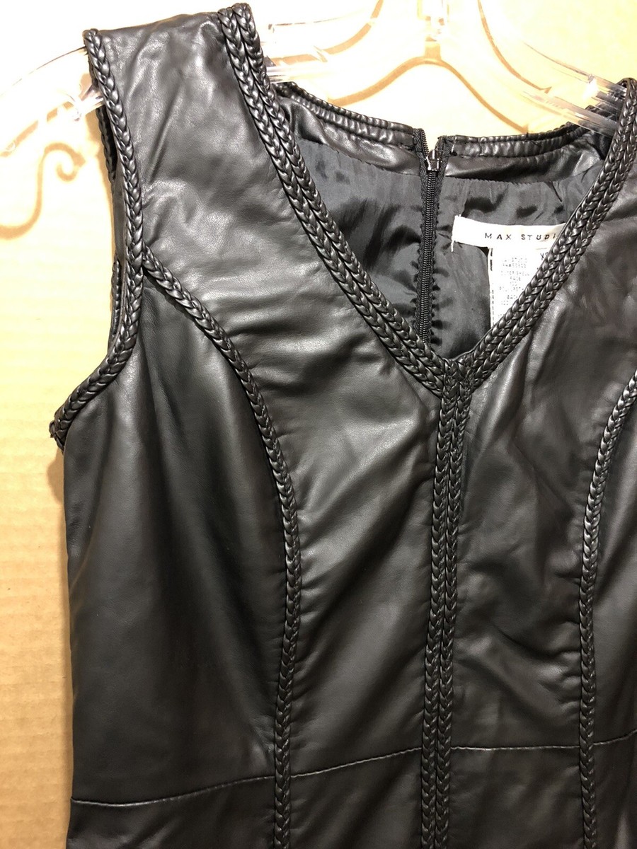 NWT Max Studio Black Womans Dress Faux Leather Sleeveless Size Extra Small