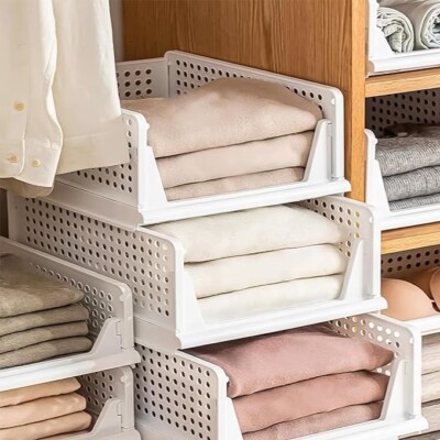 Zofun 4er-Pack Kleiderschrank Aufbewahrungsbox Faltbar Aufbewahrung Organizer stapelbar, weiß