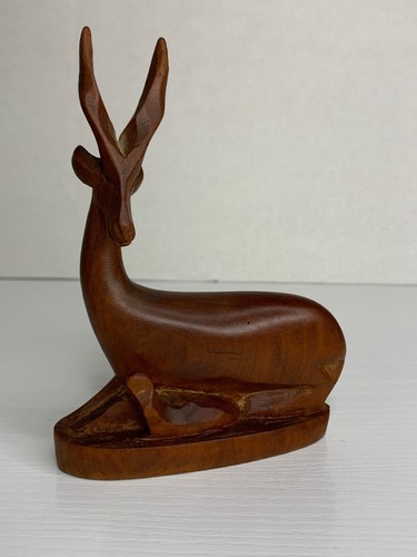 MCM Wooden Gazelle Hand Carved Wood Figurine 5.25” Tall - Picture 2 of 12