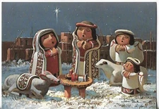 NOS LEANIN' TREE Christmas Card 7.25x5.5 The Three Wise Men and Baby Jesus
