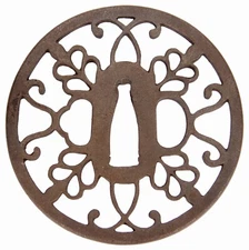 Antique Japanese Iron Sukashi Tsuba Edo Period Katana Samurai Sword Guard Japan 