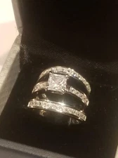 3 Ct Princess sterling Engagement Ring Two Band Wedding Set simulated Diamonds