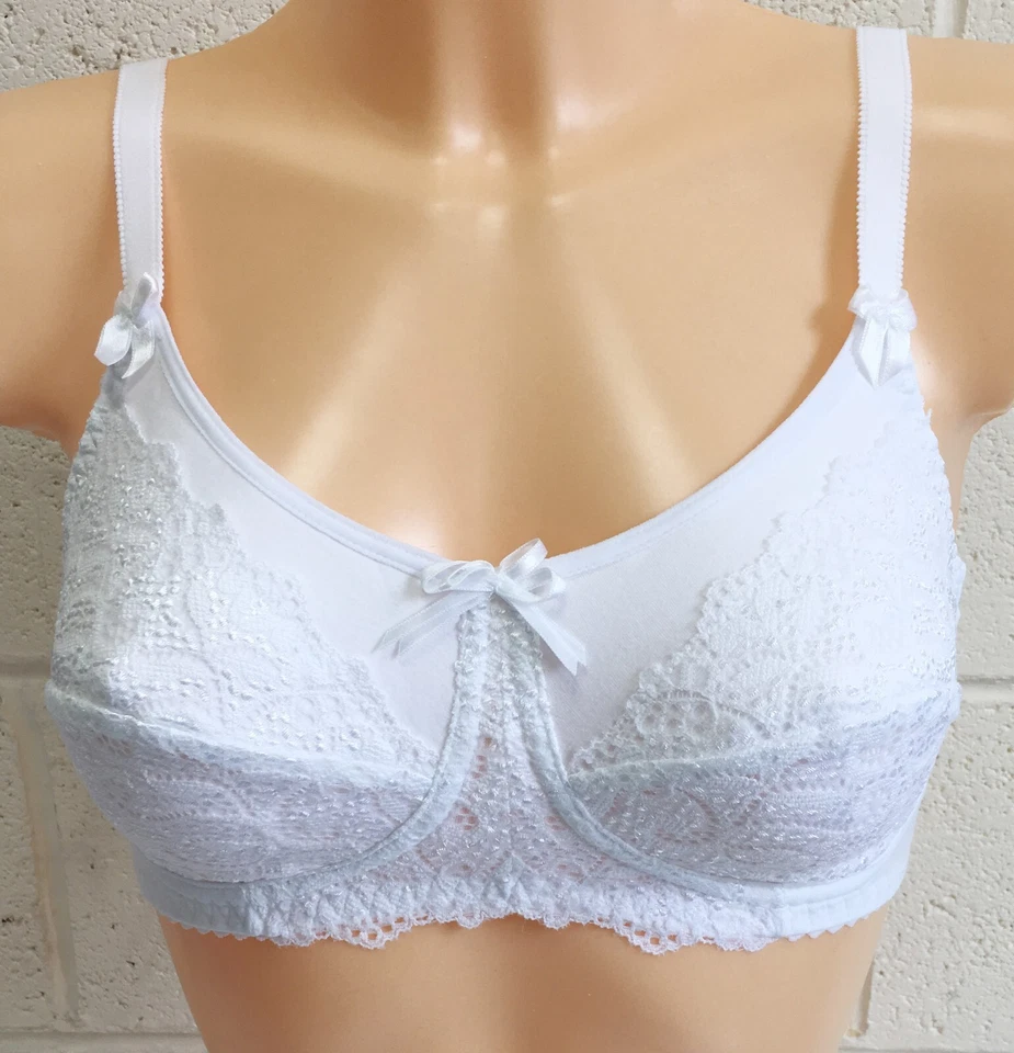Красивый белый кружевной бюстгальтер без проводов мягкий на всю чашку карманный бюстгальтер для мастэктомии - РАЗМЕР 34DD - Изображение 2 из 4