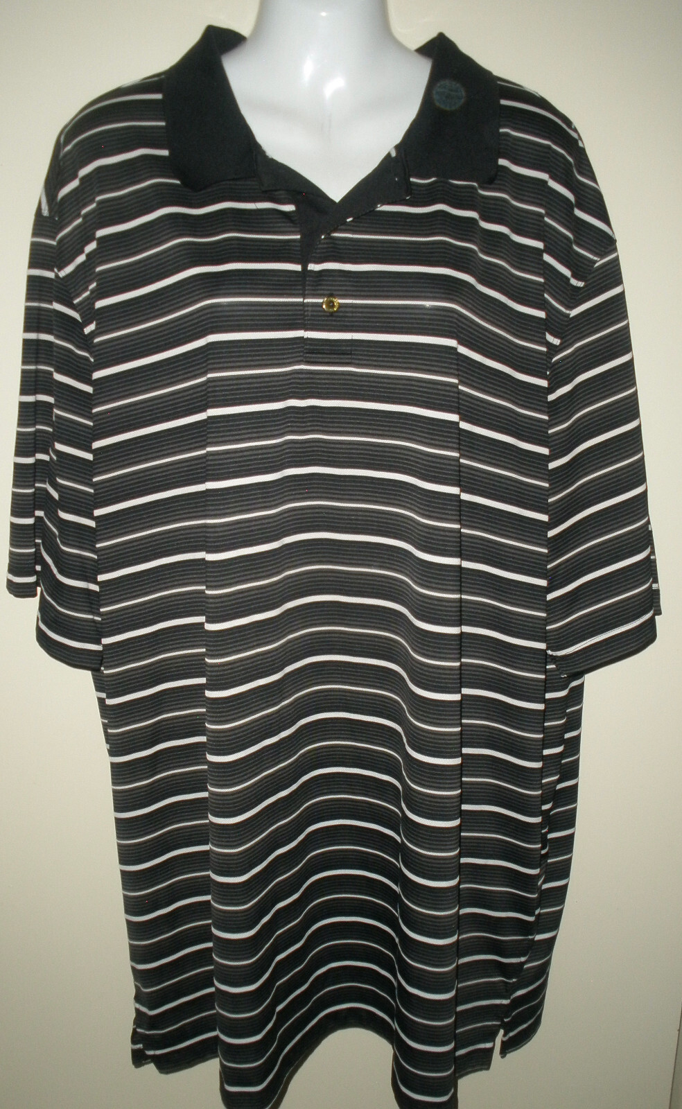 #1 Reebok Men’s Big & Tall Play Dry Shirt 3XLT Black w/White Gray Stripe Polo