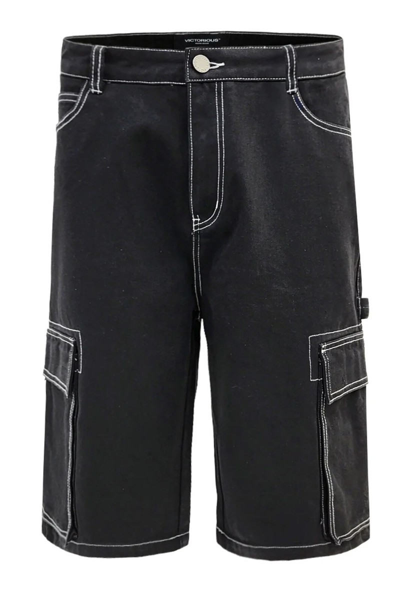Victorious Men's Carpenter Contrast Stitch Side Cargo Pocket Baggy