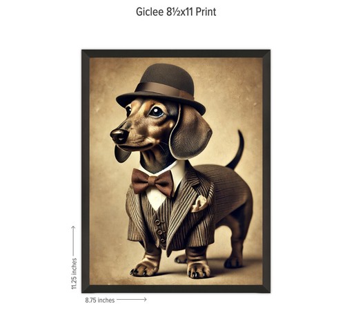 Dachshund Puppy Wall Art Vintage Animal Portrait Art Sausage Dog In Suit Print - Picture 14 of 14
