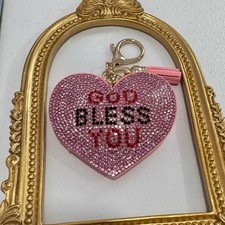 New Pink Heart /God Bless You Keychain/Bag Charm