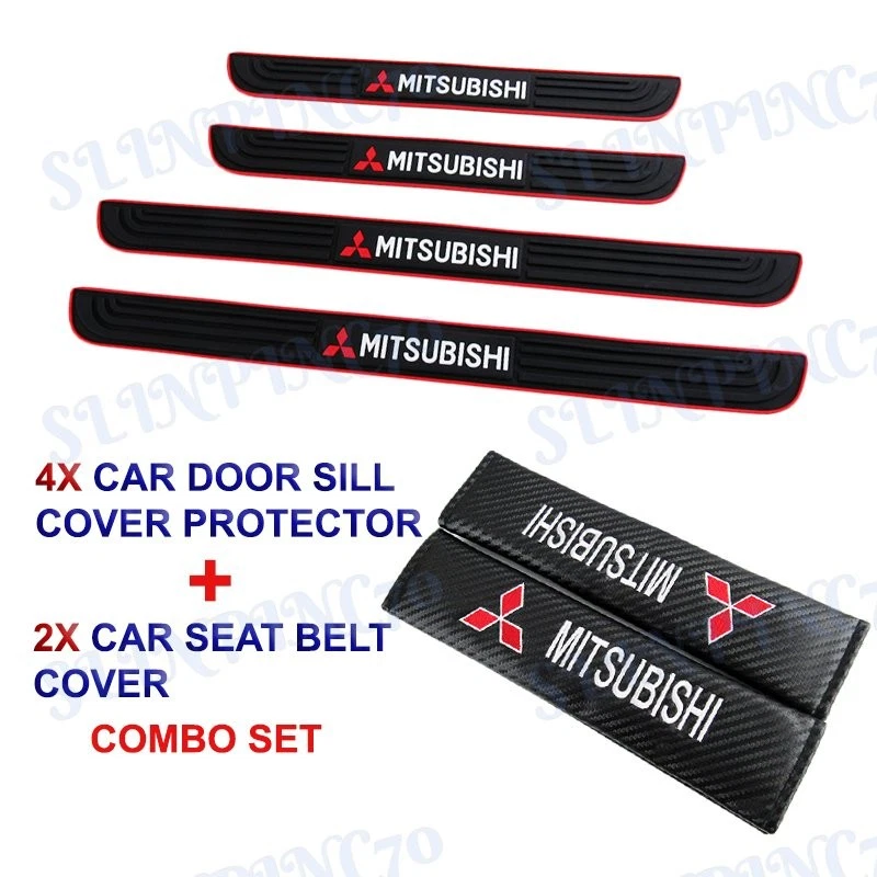 COMBO protector de escalones de panel de cubierta de alféizar de puerta de coche de goma negra para Mitsubishi Foto 4 de 4