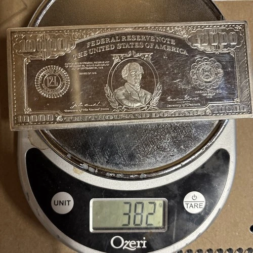 10,000 Dollar Bill 1 Troy LB .999 Silver Note Highland Mint 12oz 382 Grams